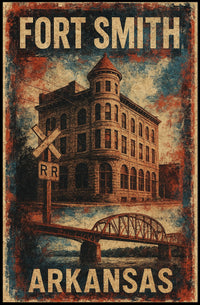 Fort Smith Vintage Architecture Travel Sepia Tone Arched Bridge Railroad History Art Deco Poster