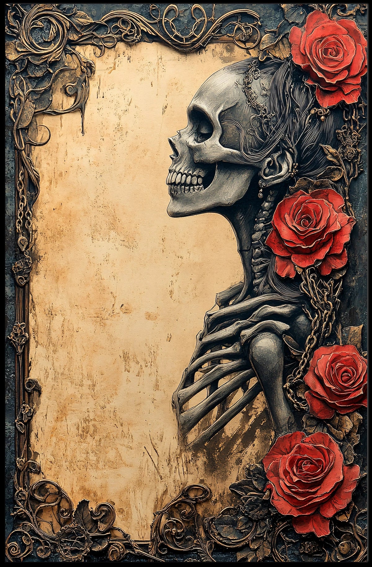 Elegant Skeletal Design: Gothic Artistic Pop Culture Poster