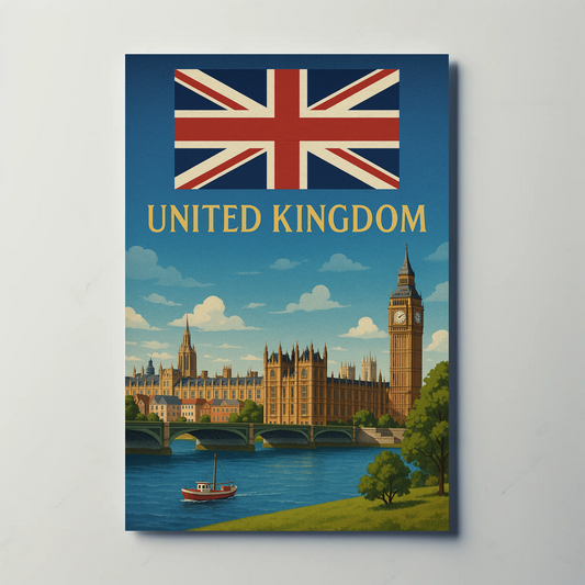 Majestic United Kingdom Iconic Landmarks Vintage-Style Travel Poster