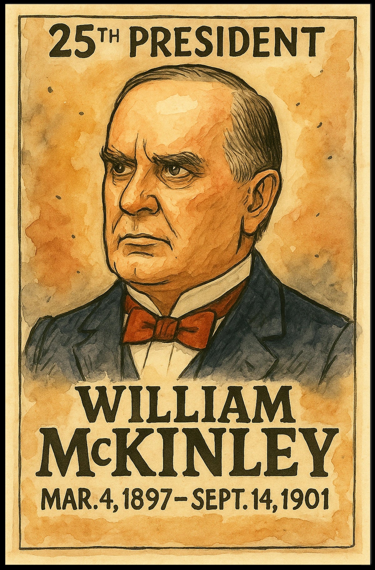 William McKinley 25th President of the United States Exaggerated Cartoon Sketch Poster