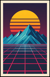 Retro-Futuristic Synthwave Mountain Landscape Futuristic Sci-Fi Poster