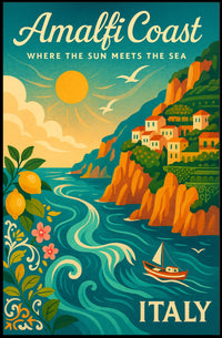 Amalfi Coast Vintage Travel Poster: Sunlit Serenity