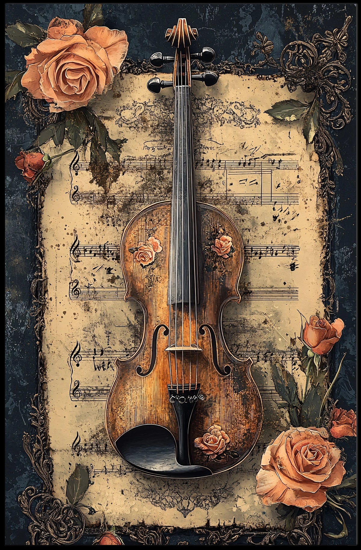 Violin and Roses Artistic Poster