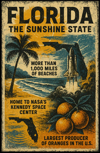 Florida Beaches and Space Launch Vintage Travel Poster
