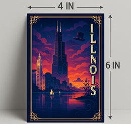 Illinois Skyline at Sunset: Captivating Travel Poster
