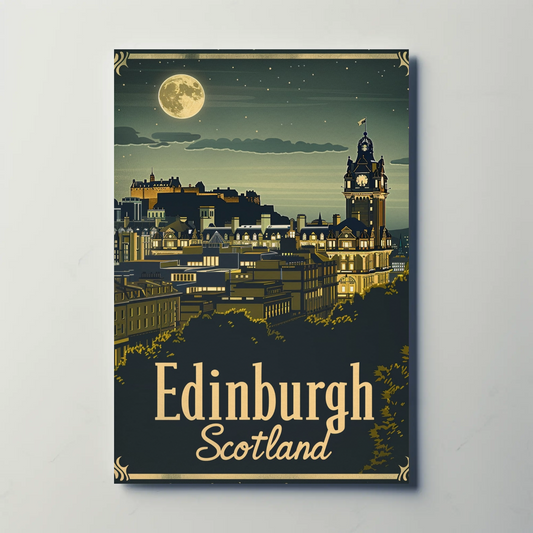 Moonlit Edinburgh Scotland City Skyline Travel Poster