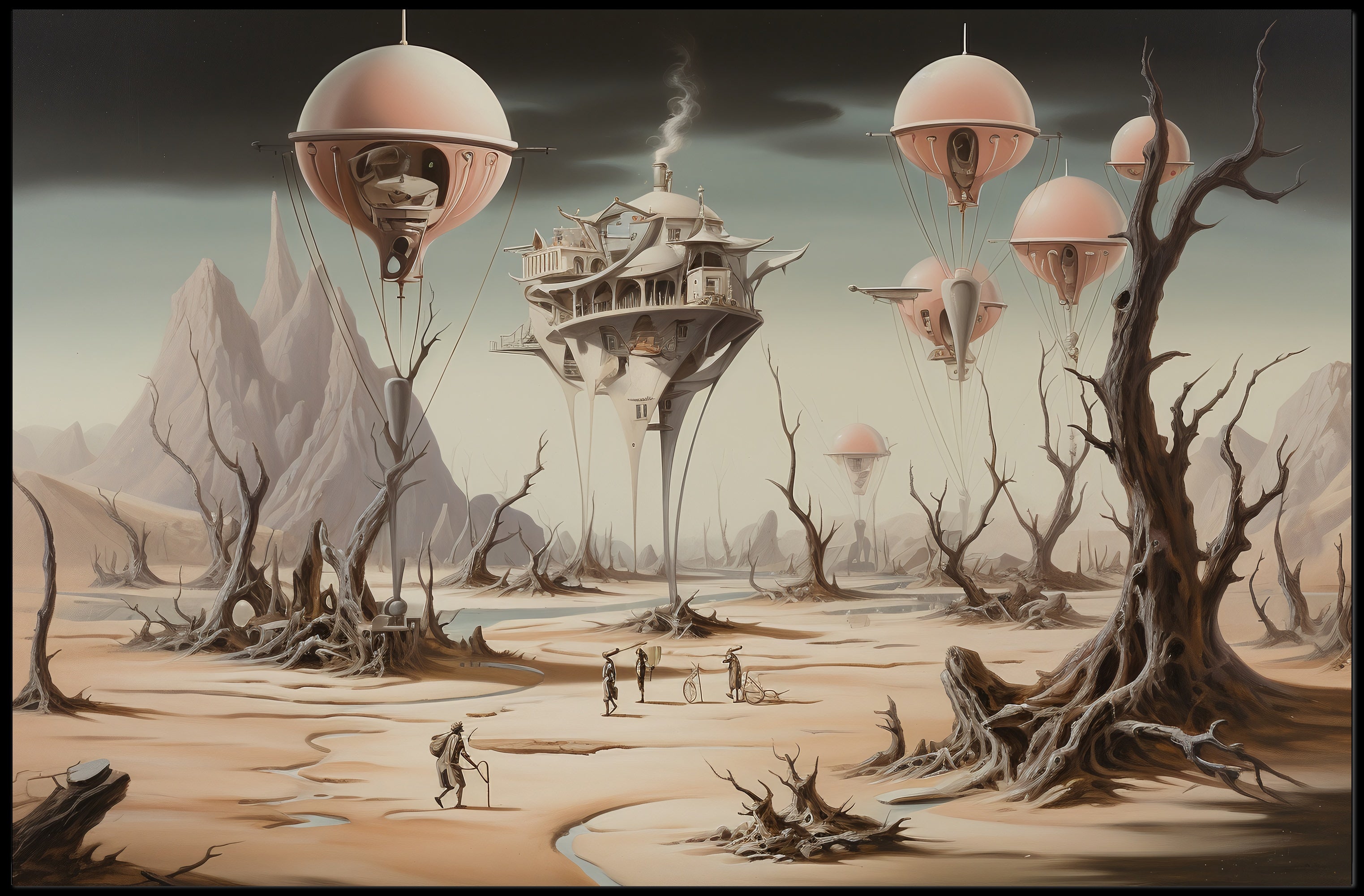 Surreal Landscape with Futuristic Technology Sci-Fi Poster