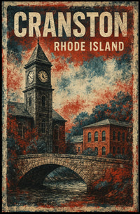 Cranston Rhode Island City Illustration Vintage Map Inspired Travel Decor Heritage Poster