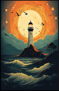 Lighthouse At Sunset Poster PosterGoat