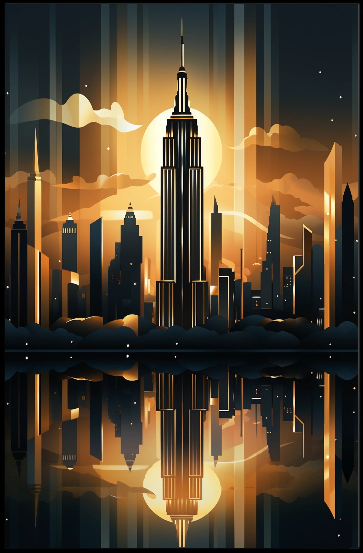 Empire State Building Skyline Art Deco Travel Poster