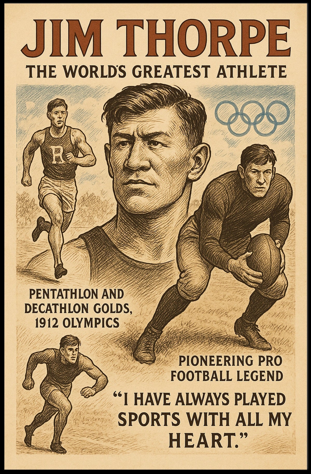 Jim Thorpe Legendary Sports Icon Poster