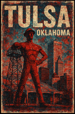 Tulsa Oklahoma Cityscape Vintage Travel Decor Poster