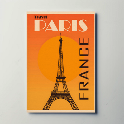 Travel Paris France Orange Eiffel Tower Poster