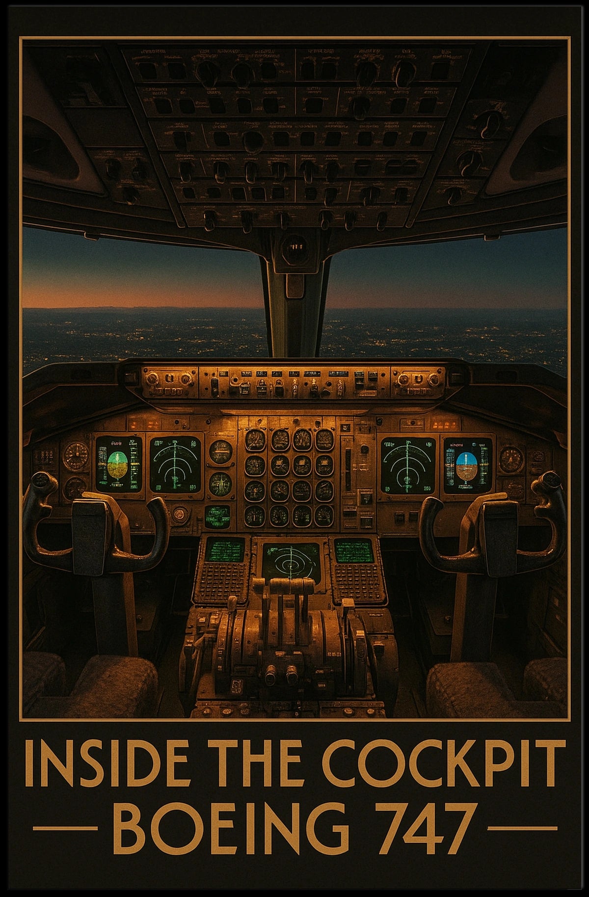 Inside the Cockpit Boeing 747 Poster