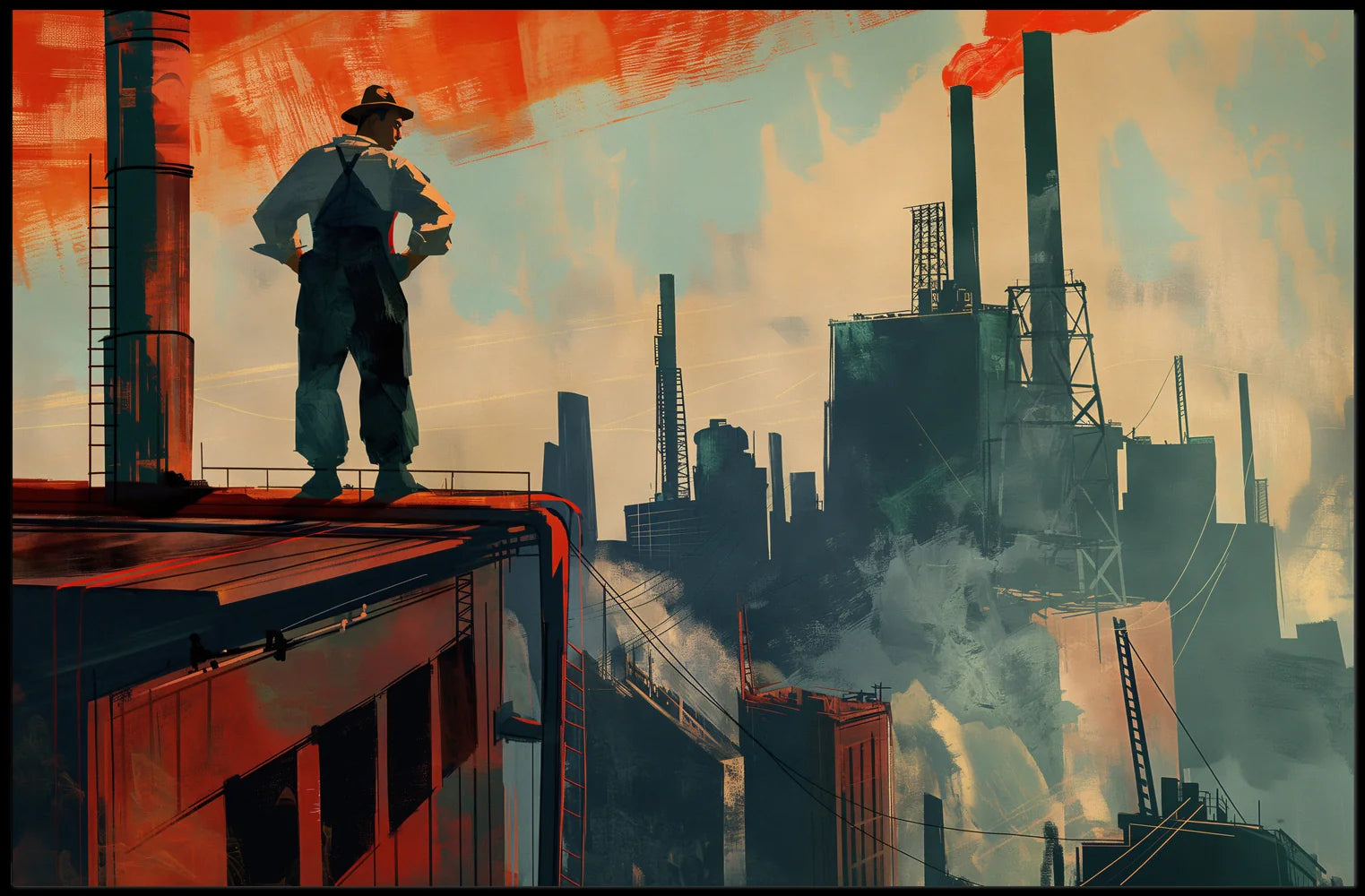 Industrial Progress: Bold Worker Factory Art Poster