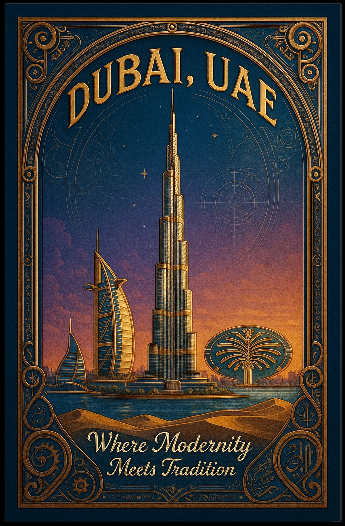 Dubai Skyline Vintage Architecture Modernity Poster