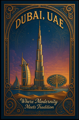 Dubai Skyline Vintage Architecture Modernity Poster