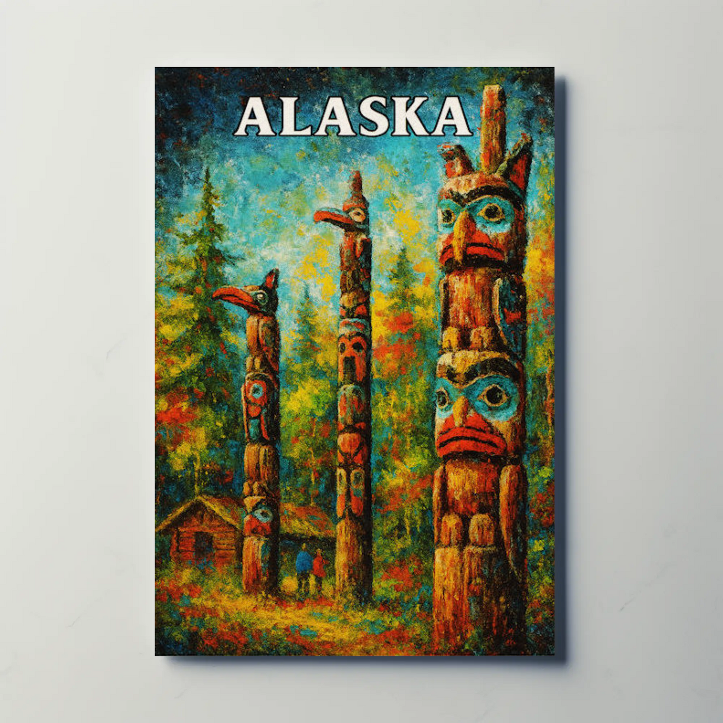 Alaska Totem Poles Native Heritage Forest Travel Poster