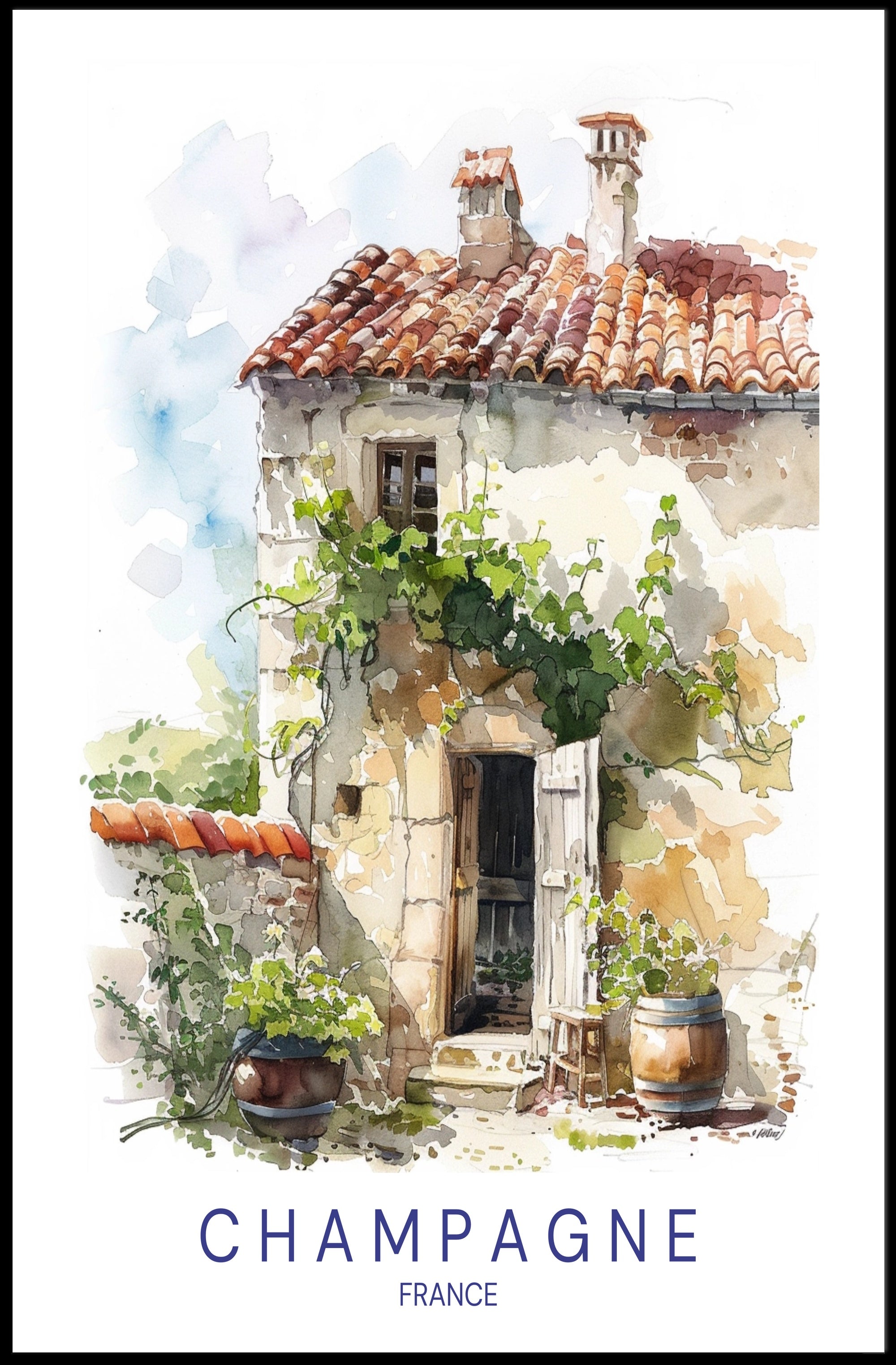 Champagne Countryside Watercolor Art Cultural or Heritage Poster PosterGoat