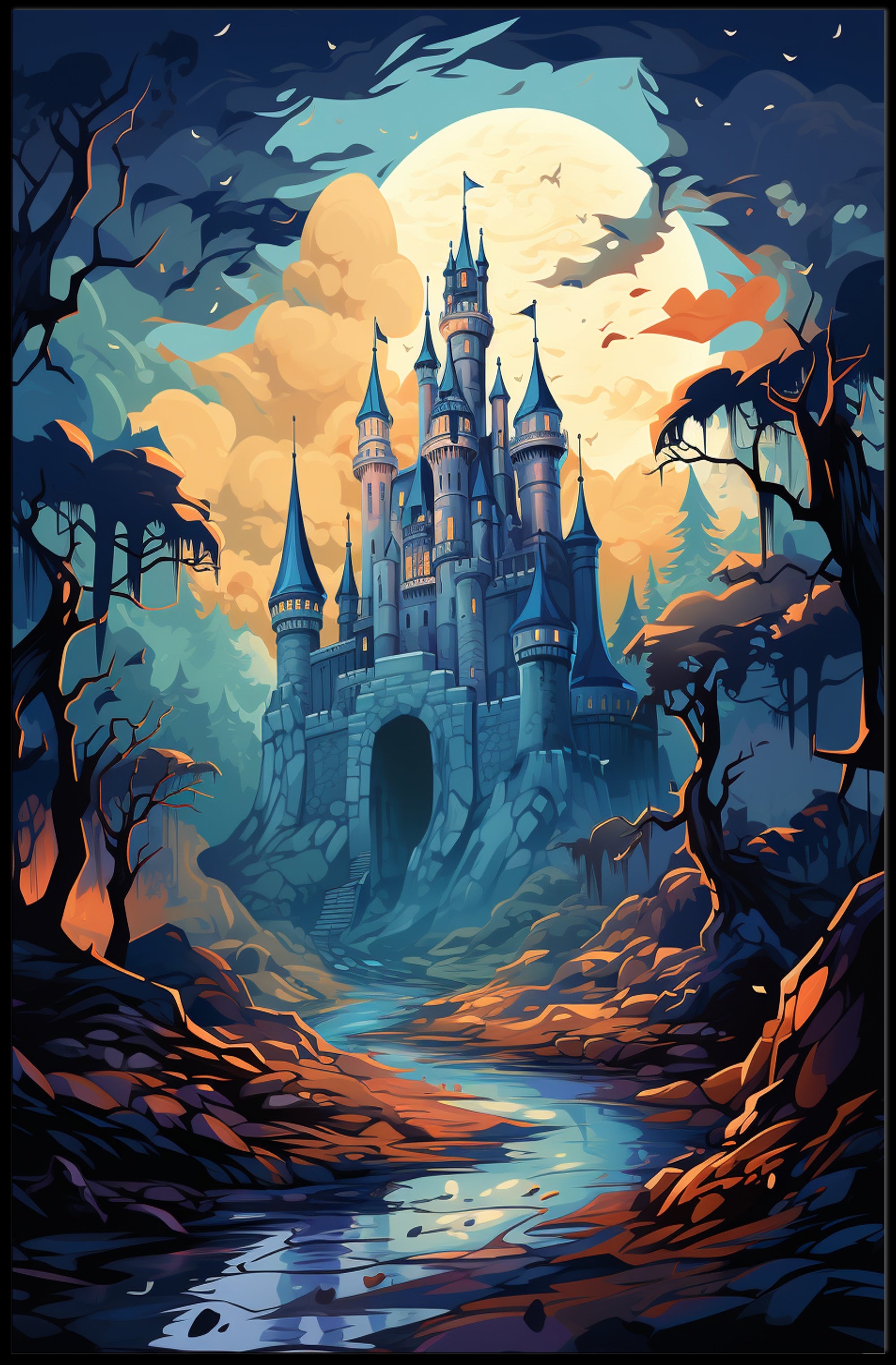 Enchanted Castle Under The Moon Poster