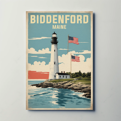 Biddeford Maine Seaside Lighthouse Vintage Travel Poster