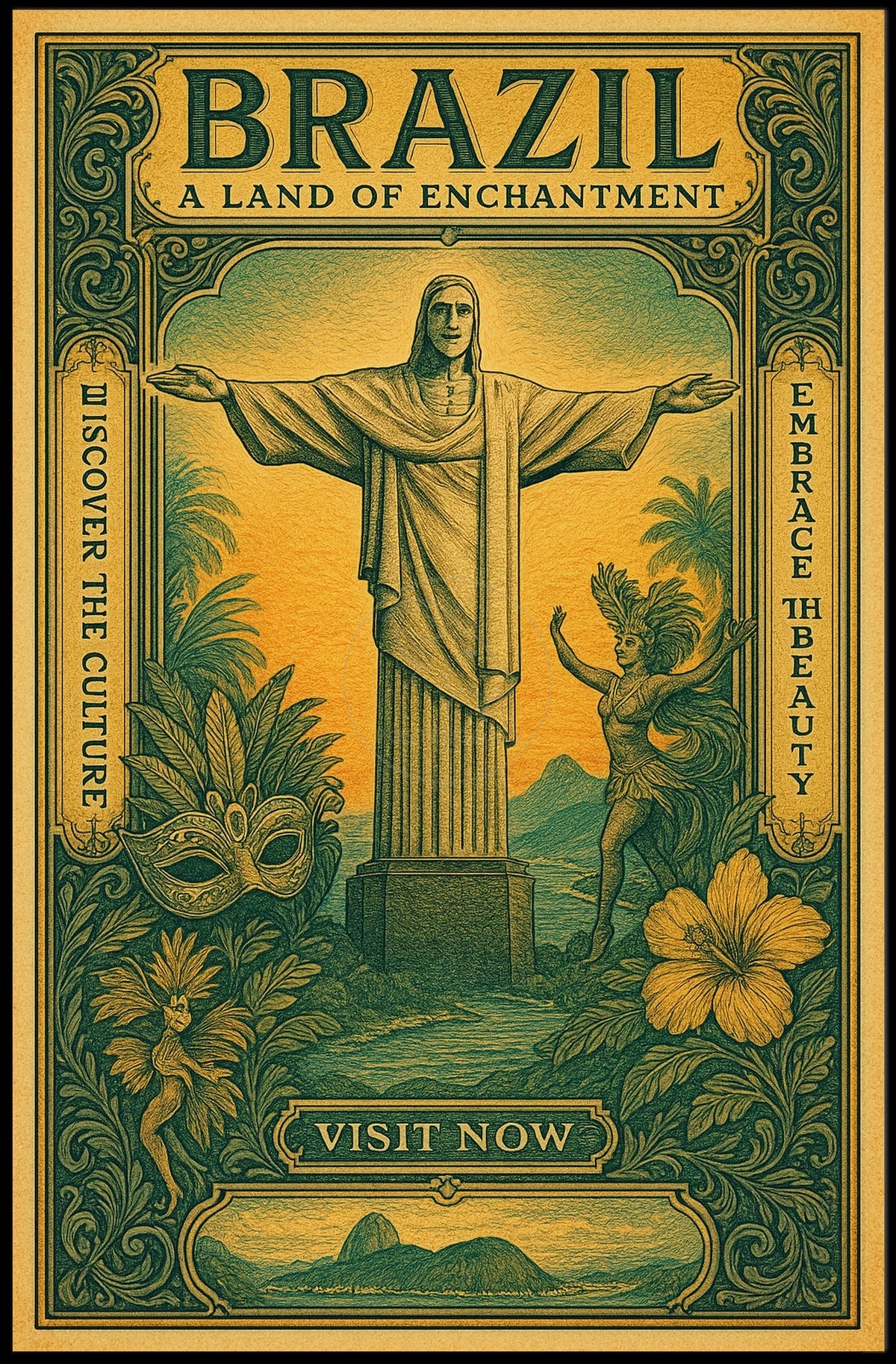 Brazilian Enchantment Vintage Travel Poster