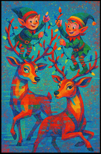 Festive Elves and Reindeer Poster