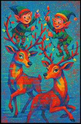 Festive Elves and Reindeer Poster