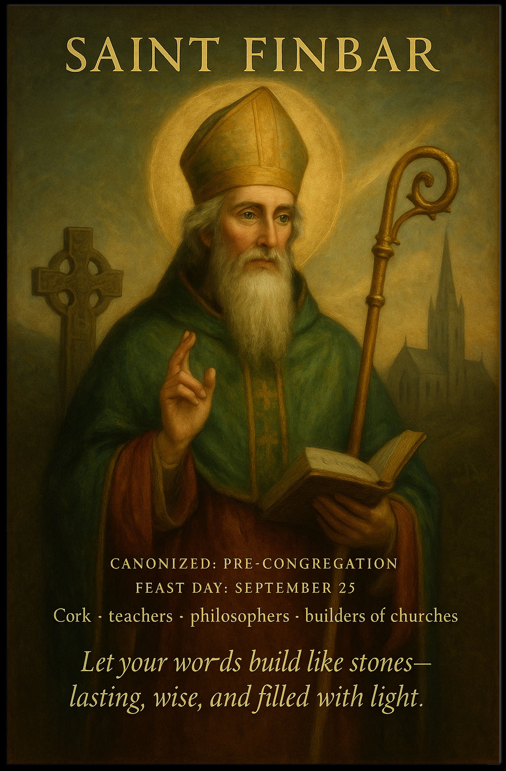 Saint Finbar Vintage Art Religious Cultural or Heritage Poster