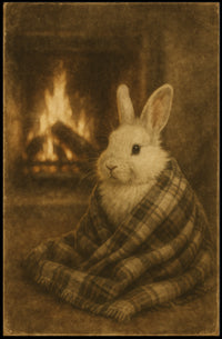Cozy Fireside Bunny Poster