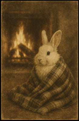 Cozy Fireside Bunny Poster