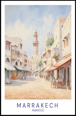 Scenic Marrakech Street Watercolor Travel Poster PosterGoat