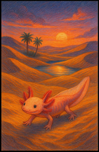 Axolotl In The Desert Sunset Poster