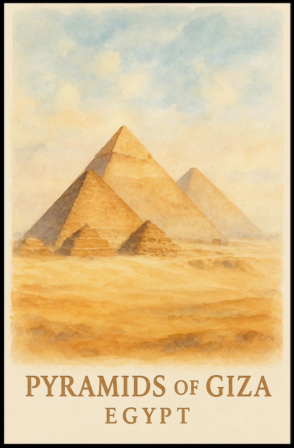 Pyramids Giza Watercolor Vintage Cultural Heritage Poster