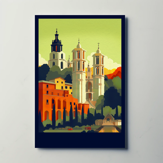 Italy Cathedral Towers Cypress Garden Light Travel Poster