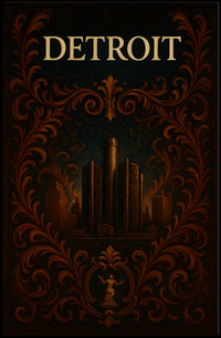 Detroit Skyline Celebration: Vintage Urban or Cityscape Poster