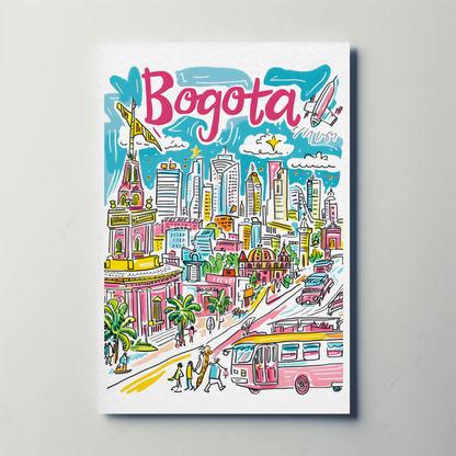 Bogota Colombia Colorful Urban Skyline Travel Poster