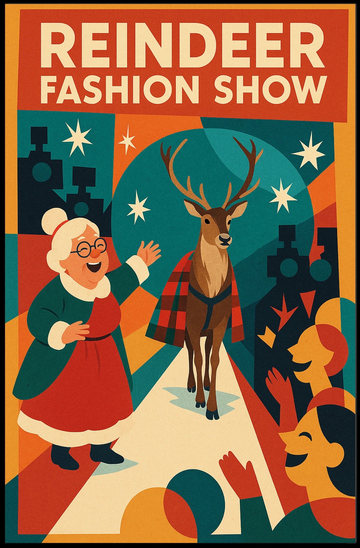 Reindeer Fashion Show Holiday Retro Vintage Artistic Poster