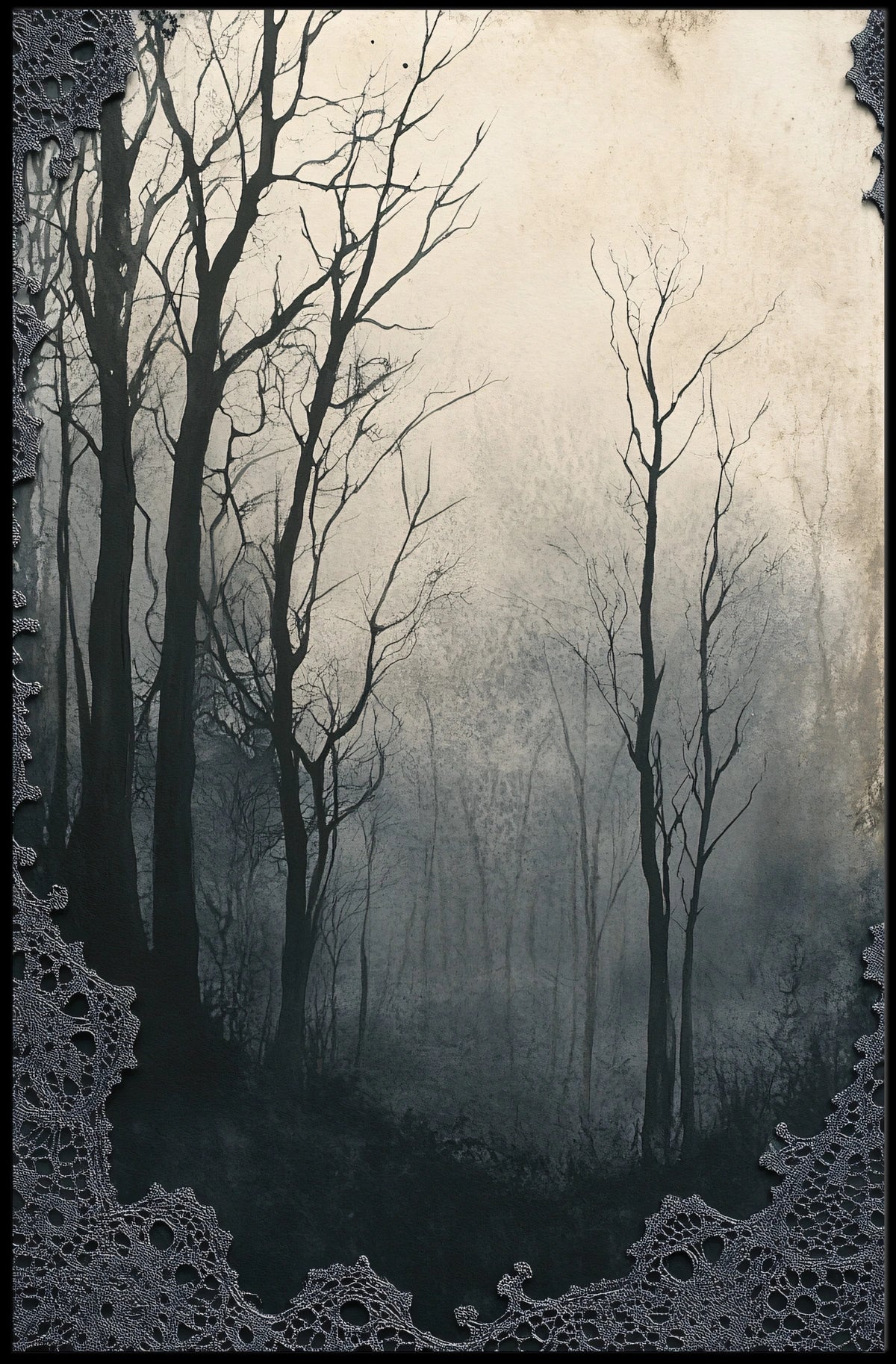 Misty Monochrome Forest Artistic Poster