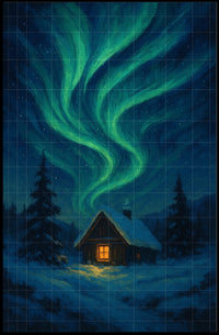 Northern Lights Over A Winter Cabin Poster