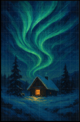 Northern Lights Over A Winter Cabin Poster