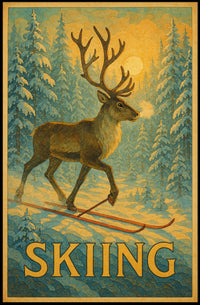 Skiing Reindeer Adventure Poster