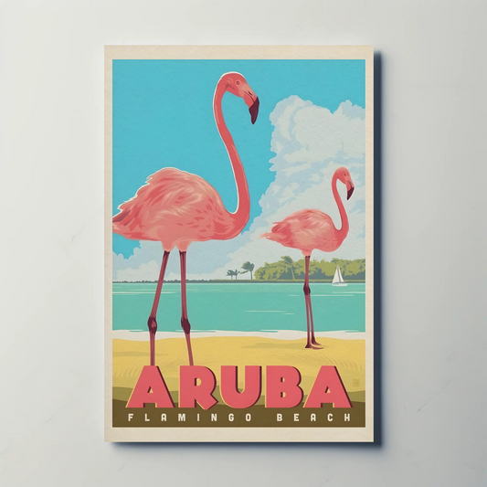 Vintage Poster Aruba Flamingo Beach
