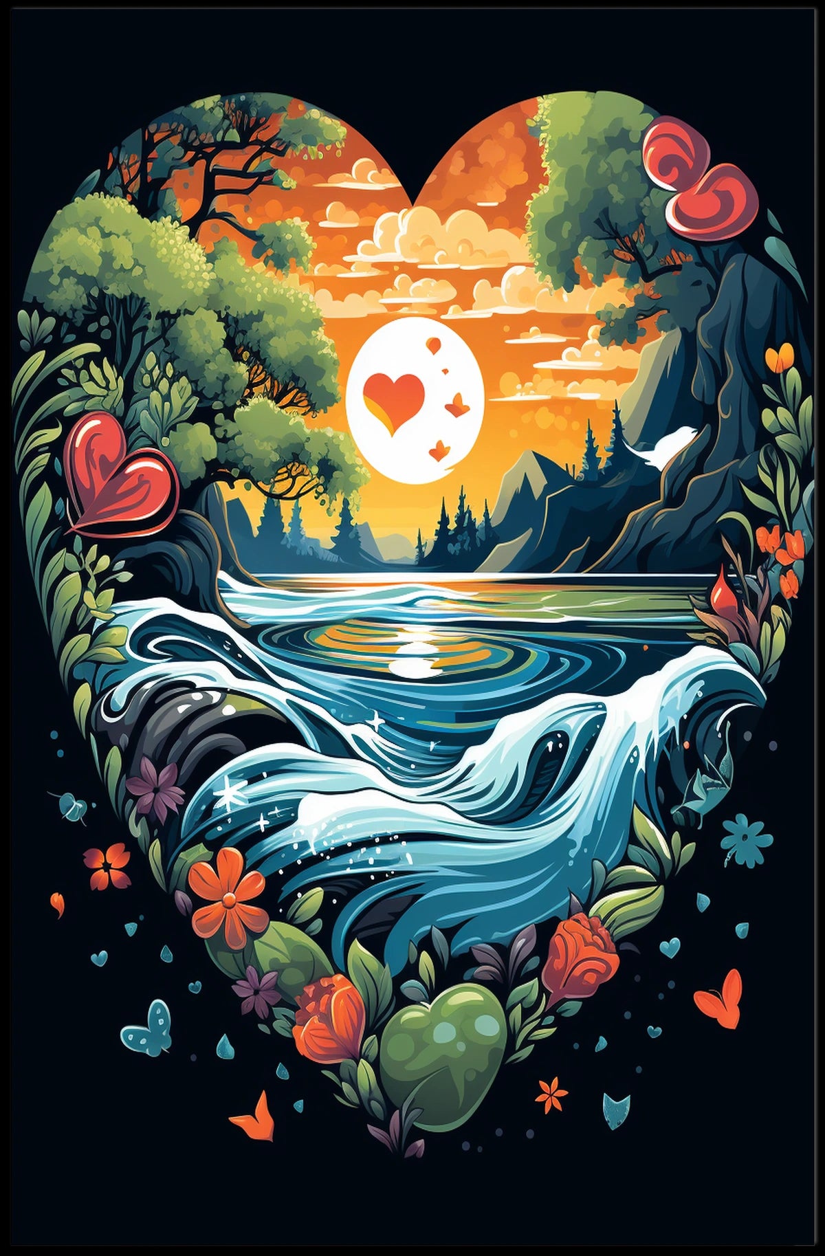 Heart-Shaped Surreal Nature Landscape Poster Art