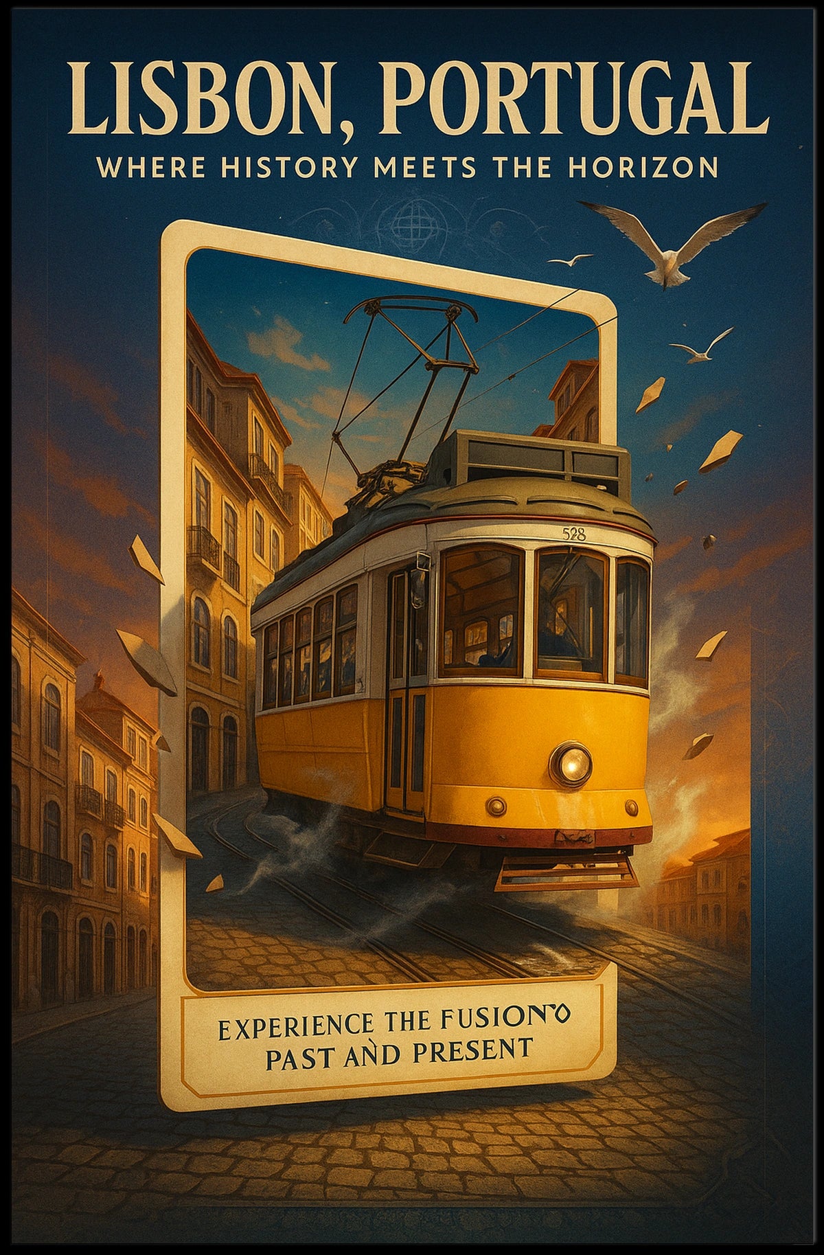 Lisbon Tram Vintage Artistic Cultural Heritage Poster