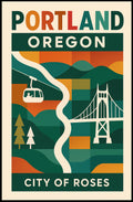 Portland Cityscape Vibrant Retro Travel Poster PosterGoat