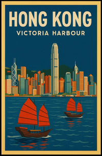 Panoramic View of Hong Kong Vintage Travel Poster