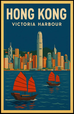 Panoramic View of Hong Kong Vintage Travel Poster