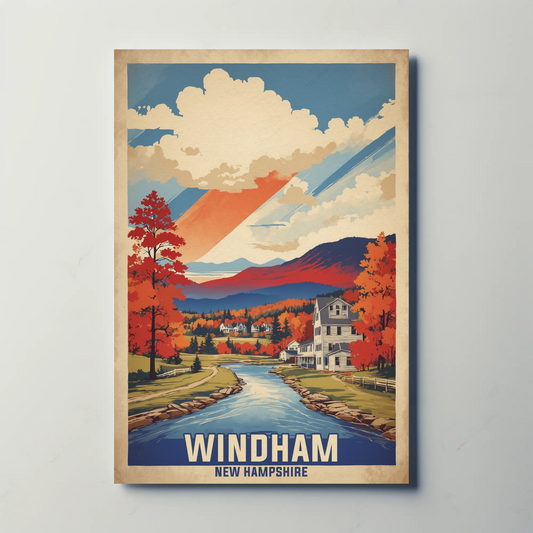Windham Maine Lakeside Flag Retreat Vintage Travel Poster