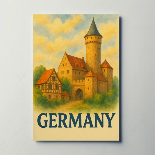 Germany Castle Village Watercolor Travel Poster
